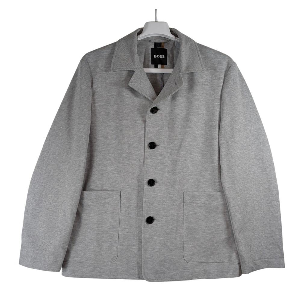 Hugo Boss Italian Jersey Slim Fit Stretch Button Up Jacket Gray Mens Size M USED